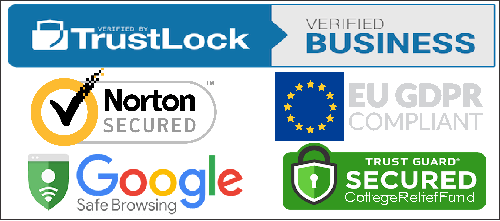 College Relief Fund Secured Protection Seals by Norton, TRUSTe, Google and TrustLock